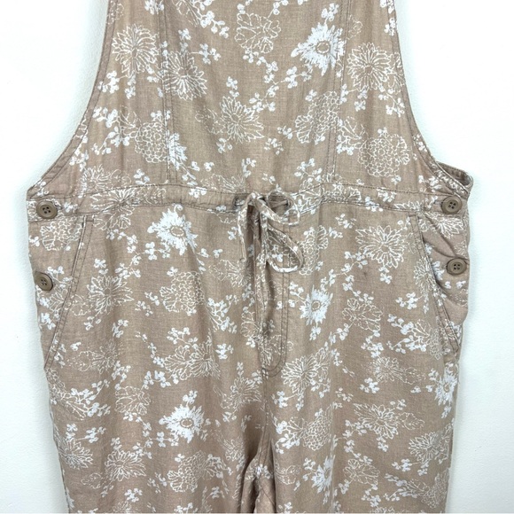 Vintage 90’s Neutral Floral Linen Blend Relaxed Jumpsuit Overalls - Picture 5 of 16